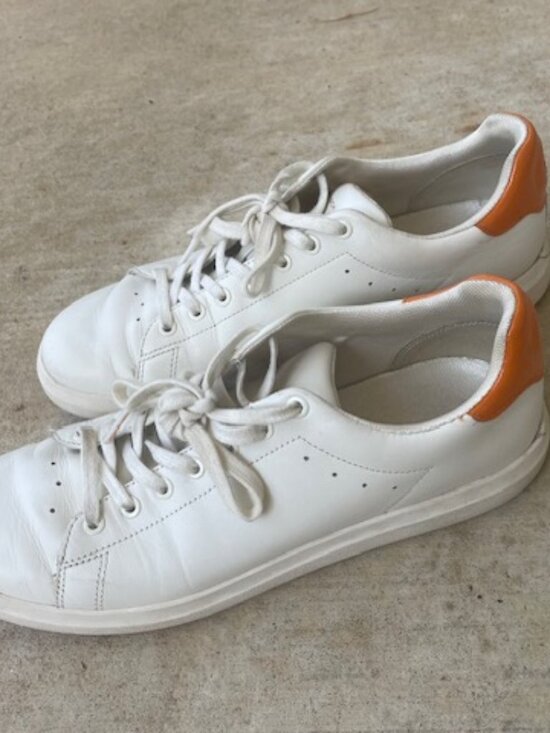 Tory Burch Shoes - Tory Burch Women's Howell Court Leather Sneakers, White Orange, Size 9